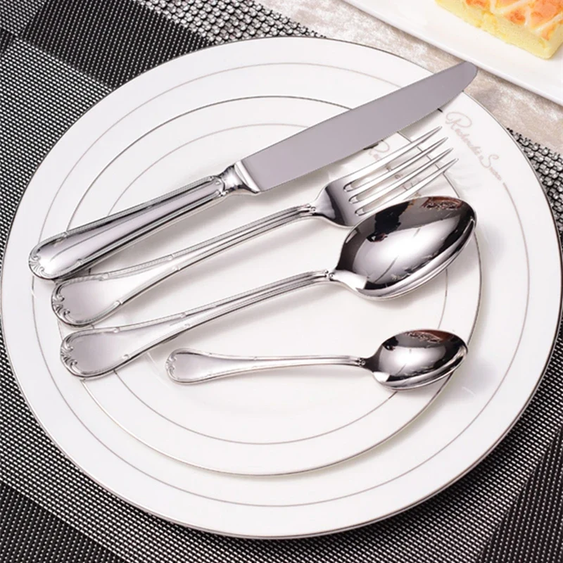High Quality Shiny Dinnerware Set 18/10 Stainless Steel Mirror Silver Cutlery Set 304 Flatware For 6Drop Ship
