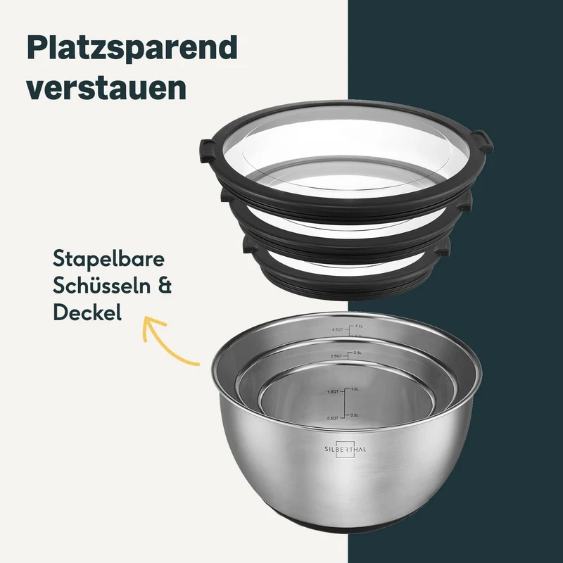 Edelstahlschüsseln mit Deckel - 3er Set