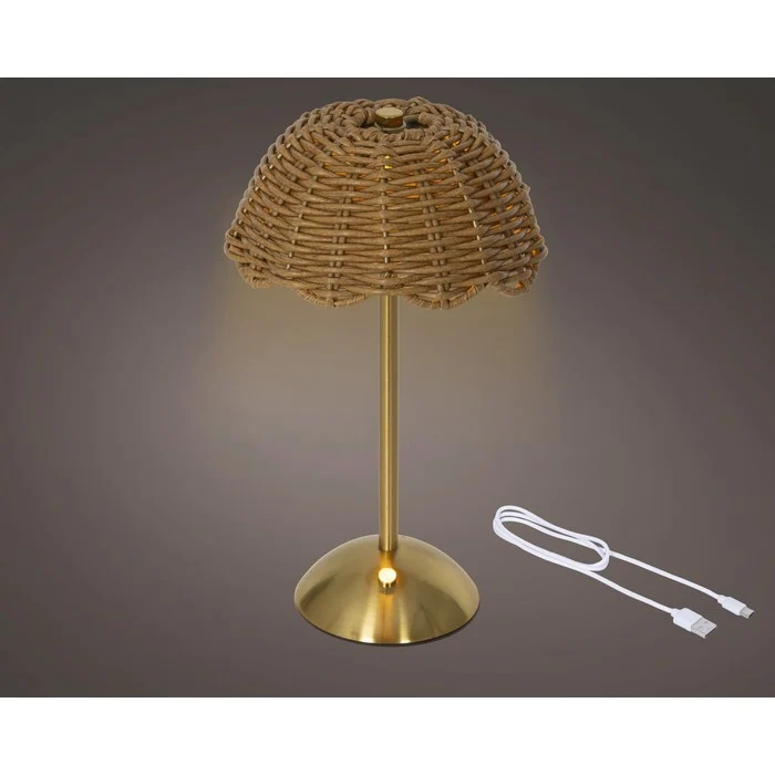 Lampada da tavolo ricaricabile in rattan con LED 30 cm