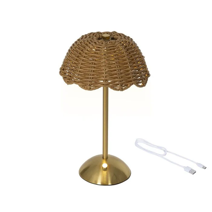Lampada da tavolo ricaricabile in rattan con LED 30 cm