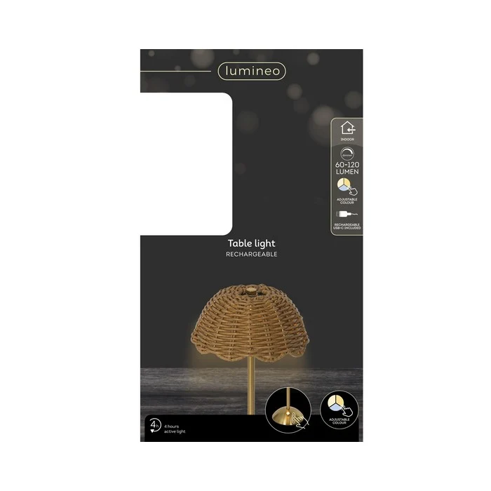 Lampada da tavolo ricaricabile in rattan con LED 30 cm