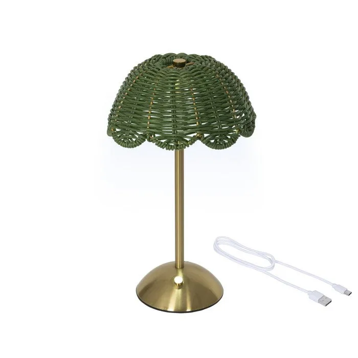 Lampada da tavolo ricaricabile in rattan con LED 30 cm