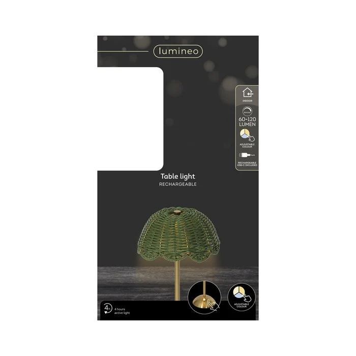 Lampada da tavolo ricaricabile in rattan con LED 30 cm