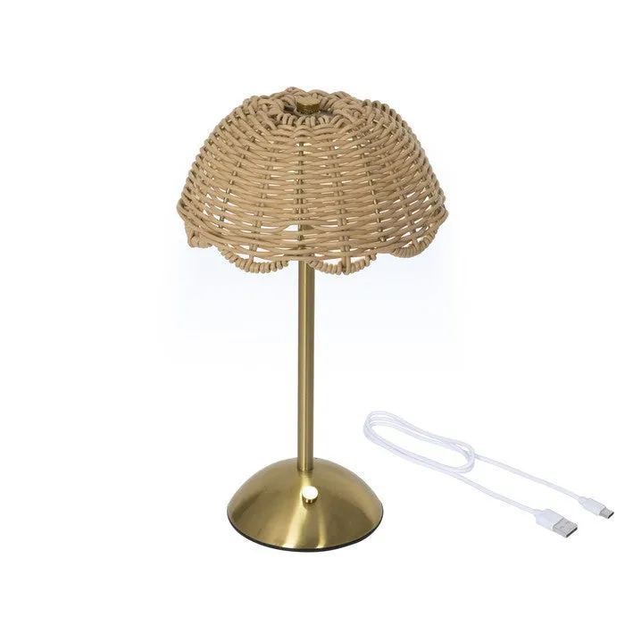 Lampada da tavolo ricaricabile in rattan con LED 30 cm