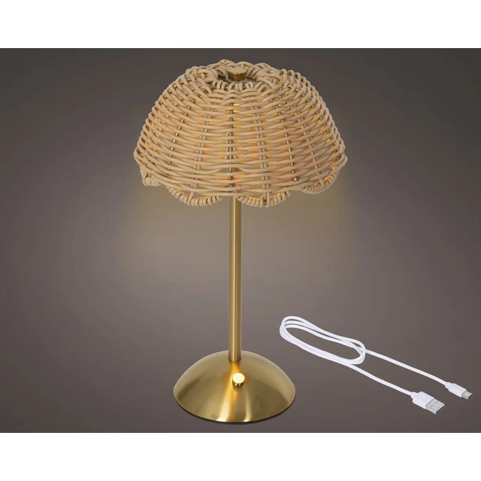 Lampada da tavolo ricaricabile in rattan con LED 30 cm