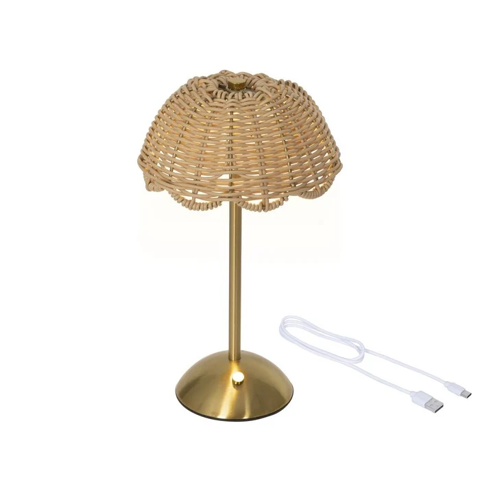 Lampada da tavolo ricaricabile in rattan con LED 30 cm
