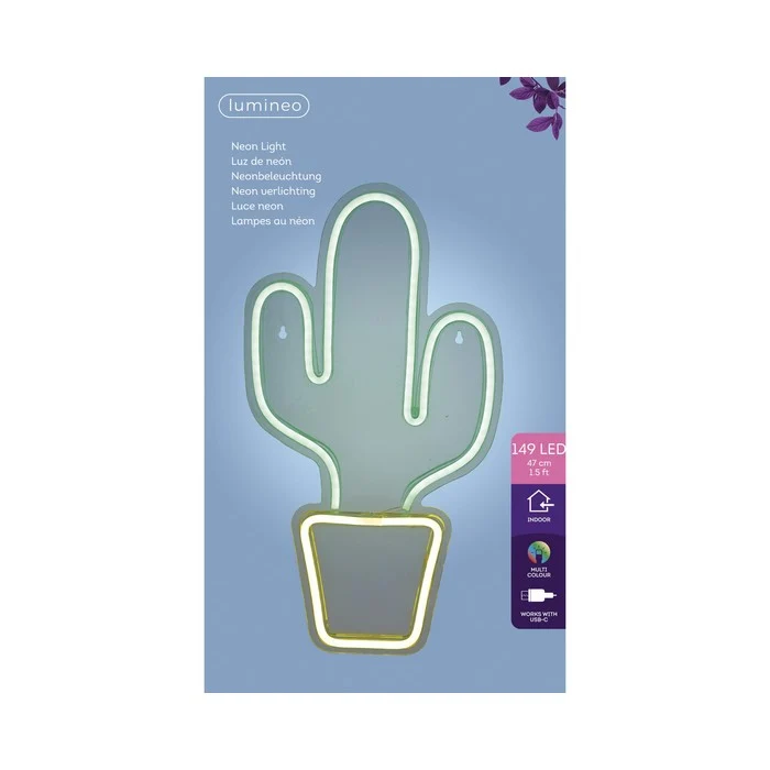 Insegna luminosa neon LED alimentazione USB - Cactus