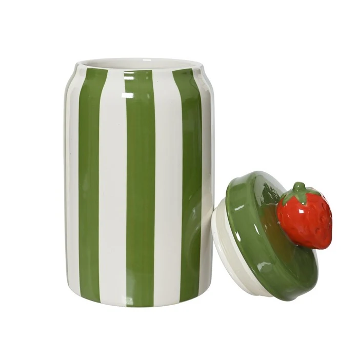 Barattolo a strisce verdi con coperchio con fragola 21 cm