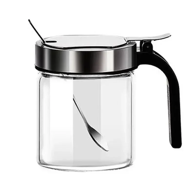300ml Glass Seasoning Jar Stainless Steel Lid With Spoon Condiment Bottle Salt Shaker Kitchen Supplies Storage Set Spice Boxes Y