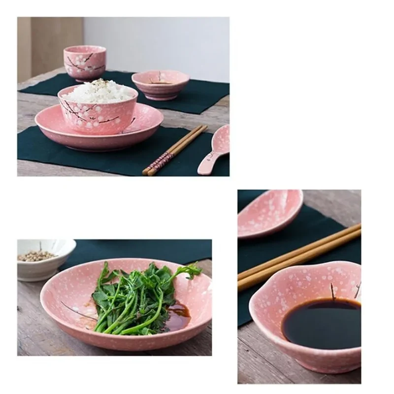 6-Piece Set Japanese Rice Bowl Dishes, Chopsticks, Spoon Ceramic Tableware Household Single Food
