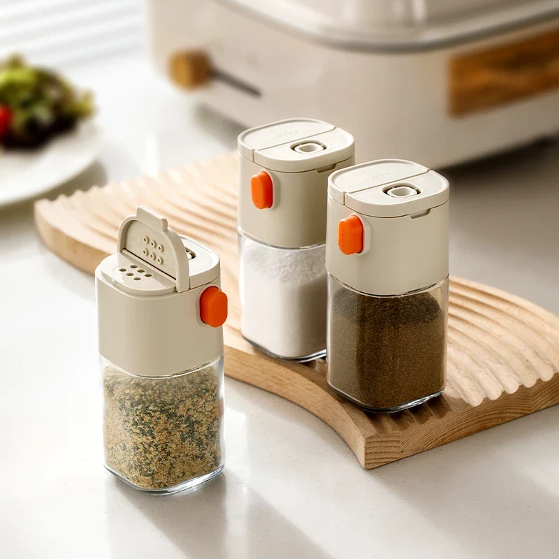180ml Multi-Functional Quantitative Seasoning Pot, Press-Type Glass Seasoning Bottle, Kitchen Salt Jar, Spice & Pepper Shakers
