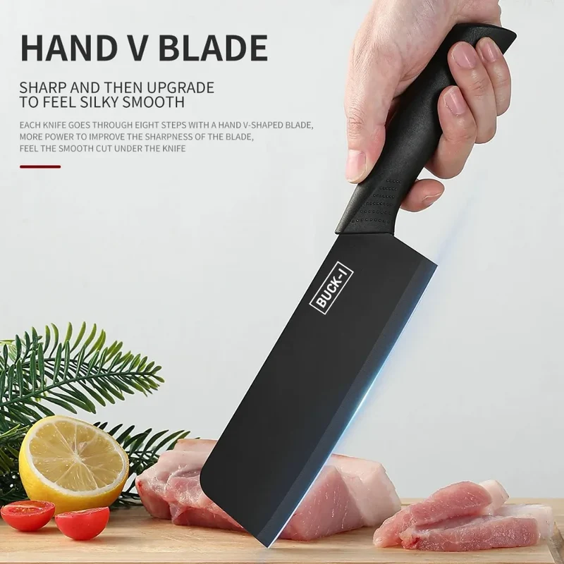 6pcs Kitchen Knife Set with Knife Holder High-grade Black Steel Knife Set Gift Knife Stainless Steel Kitchen Utensils Household