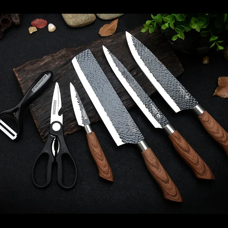 6 PCS Stainless Steel Kitchen Knife Sets Chef Slicing Nakiri Paring Scissors Peeler Sets Cooking Lover Tools Household Knife Set