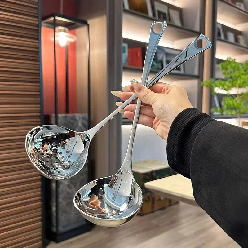 Stainless Steel Soup Ladle Creative Long Handle Soup Spoon Cutlery Hotel Hot Pot Spoon Home Kitchen Cooking Essential Tools