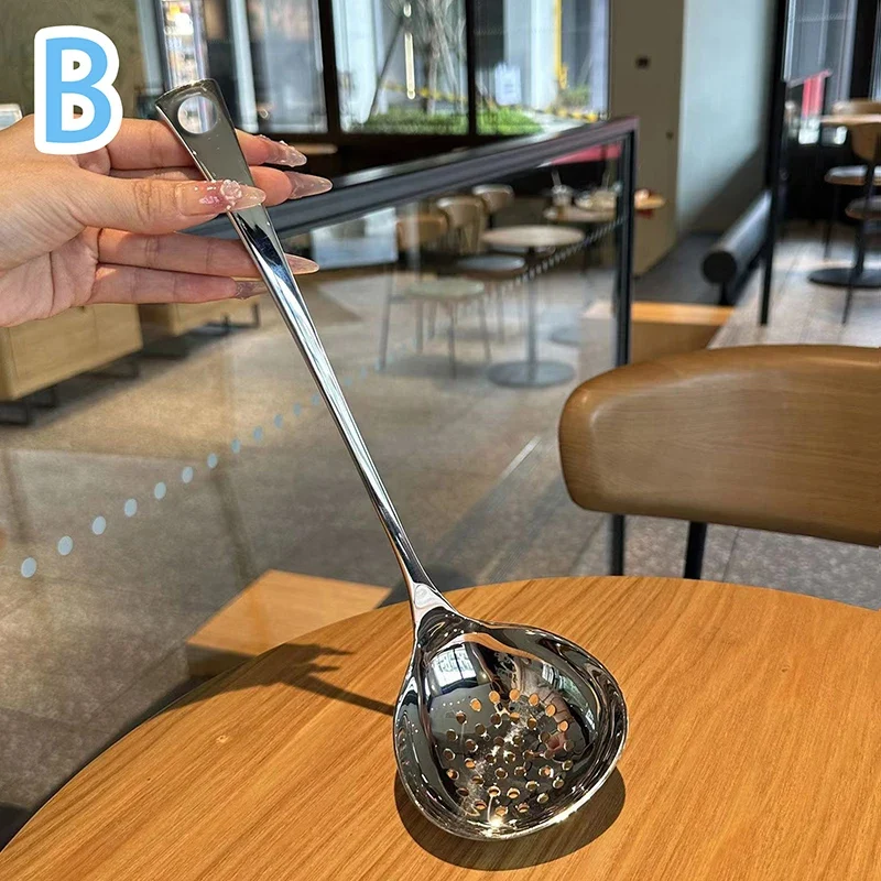 Stainless Steel Soup Ladle Creative Long Handle Soup Spoon Cutlery Hotel Hot Pot Spoon Home Kitchen Cooking Essential Tools