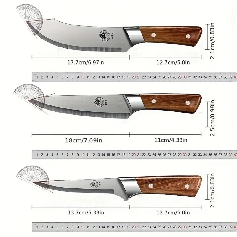 3pcs Professional Boning Knife Set Stainless Steel Ultra Sharp Chef &Skinning Knives with Sheath Heavy-Duty Meat Cutting Tools