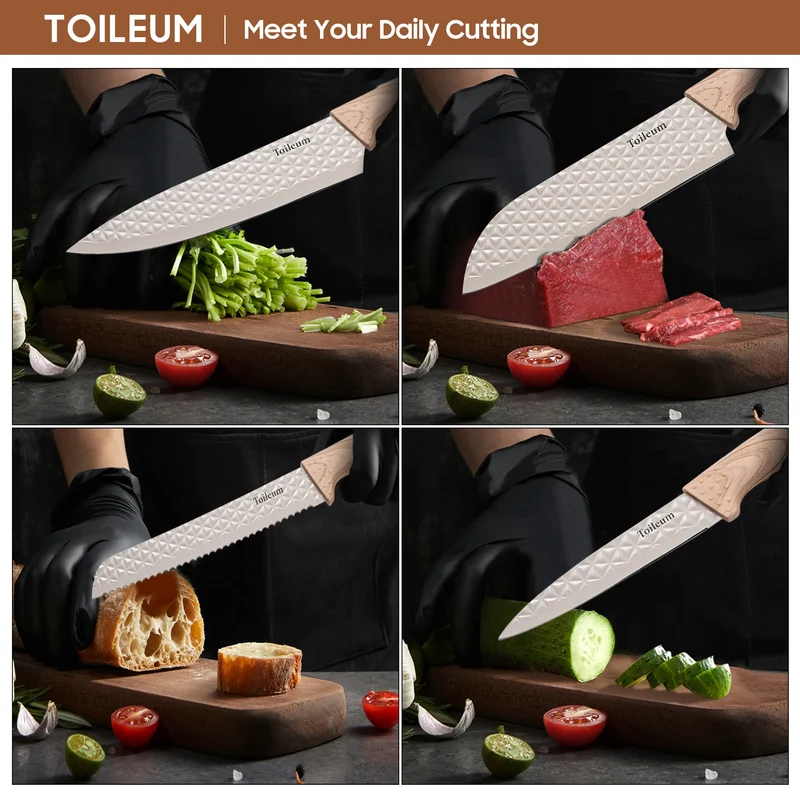 6PCS Kitchen Knife Set with Block Cover, Ultra Sharp High Carbon Stainless Steel Blade, Non Stick & Ergonomic Handle