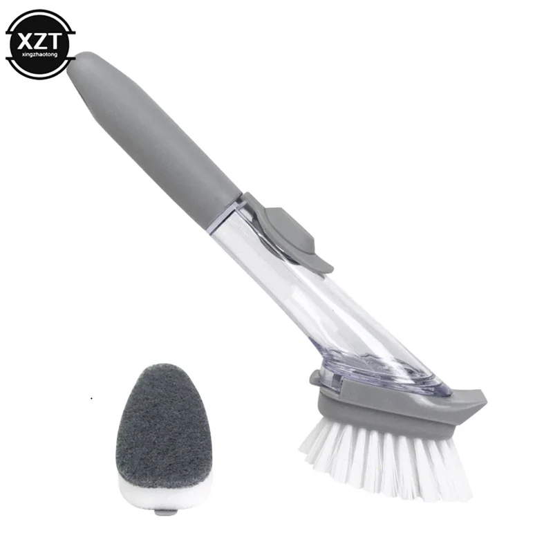 2In1 Long Handle Cleaning Brush with Removable Brush Sponge Dispenser Dishwashing Kitchen Cleaning Brush Brush Kitchen Tools