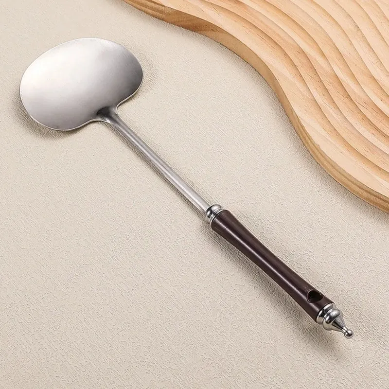 Stainless Steel Wok Spatula Long Wooden Handle Kitchen Utensils Chef-specific Mushroom Shovel Kitchen Accessories Essentials
