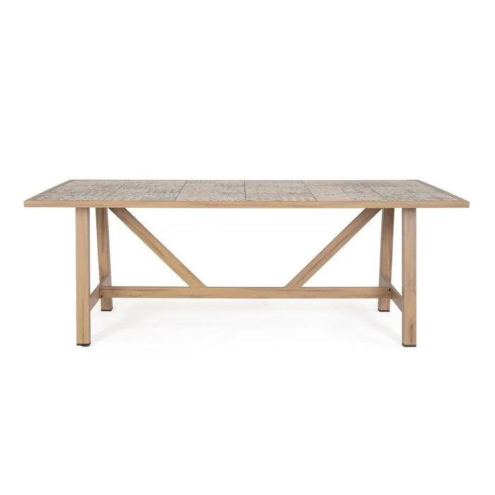 Tavolo rettangolare in alluminio effetto legno, con mattonelle in porcellana 206x106 cm - Kalimera