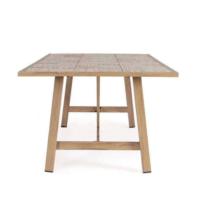 Tavolo rettangolare in alluminio effetto legno, con mattonelle in porcellana 206x106 cm - Kalimera