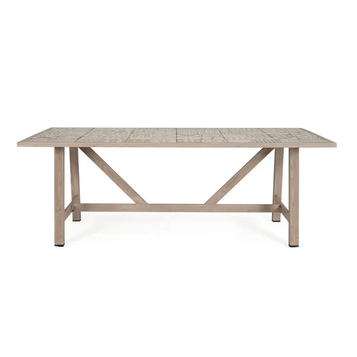 Tavolo rettangolare in alluminio effetto legno, con mattonelle in porcellana 206x106 cm - Kalimera