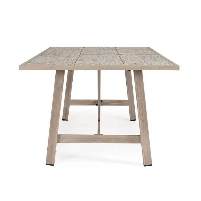 Tavolo rettangolare in alluminio effetto legno, con mattonelle in porcellana 206x106 cm - Kalimera