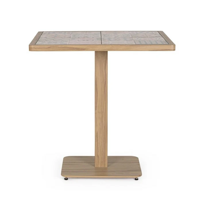 Tavolo quadrato in alluminio effetto legno, con mattonelle in porcellana 73x73 cm - Kalimera