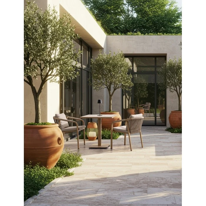 Tavolo quadrato in alluminio effetto legno, con mattonelle in porcellana 73x73 cm - Kalimera