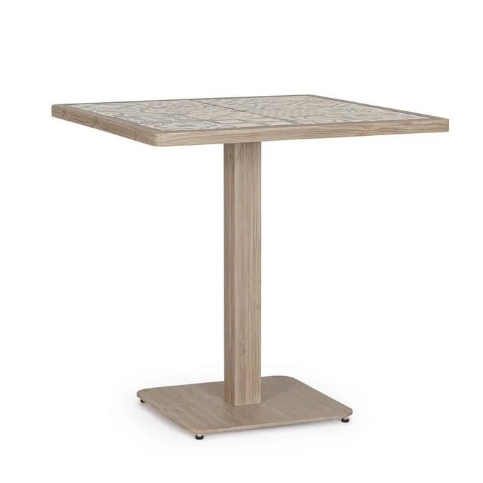 Tavolo quadrato in alluminio effetto legno, con mattonelle in porcellana 73x73 cm - Kalimera