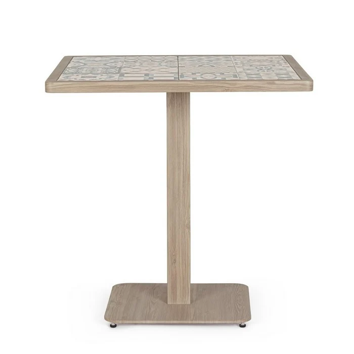 Tavolo quadrato in alluminio effetto legno, con mattonelle in porcellana 73x73 cm - Kalimera