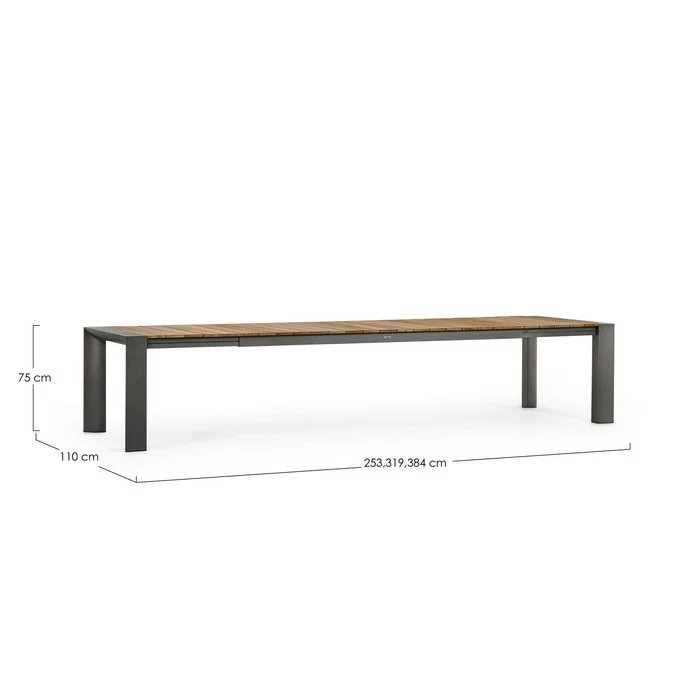 Tavolo allungabile in alluminio con piano in teak - Cameron