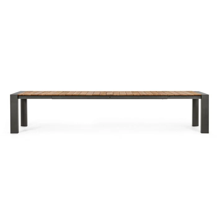 Tavolo allungabile in alluminio con piano in teak - Cameron