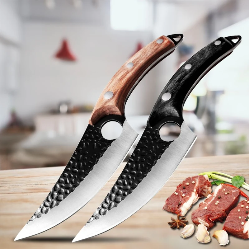 Chef Knife Forged Stainless Steel Butcher Knife Outdoor Hunting Kitchen Knife for Meat Fish Fruit Vegetable Boning Knife Cleaver