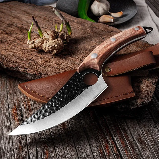 Chef Knife Forged Stainless Steel Butcher Knife Outdoor Hunting Kitchen Knife for Meat Fish Fruit Vegetable Boning Knife Cleaver