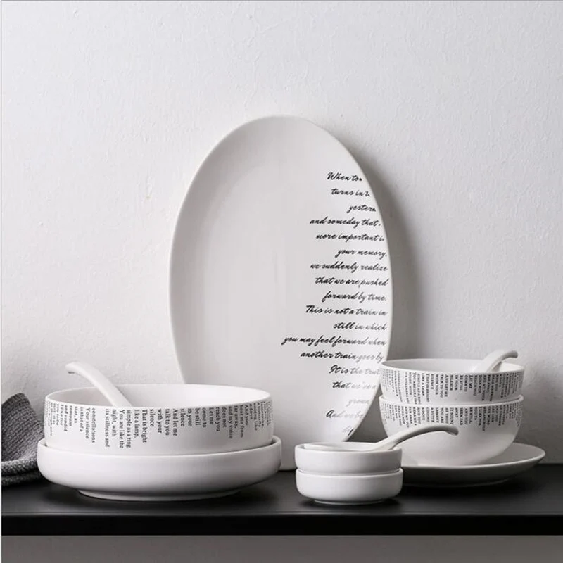 Creative English alphabet White Dinner Plate Ceramic Kitchen Plate Tableware Set Food Dishes Rice Salad Noodles Bowl Soup