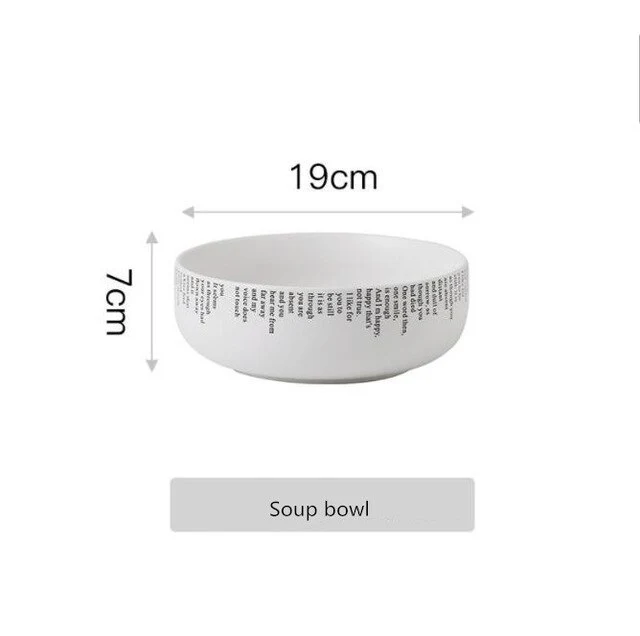 Creative English alphabet White Dinner Plate Ceramic Kitchen Plate Tableware Set Food Dishes Rice Salad Noodles Bowl Soup