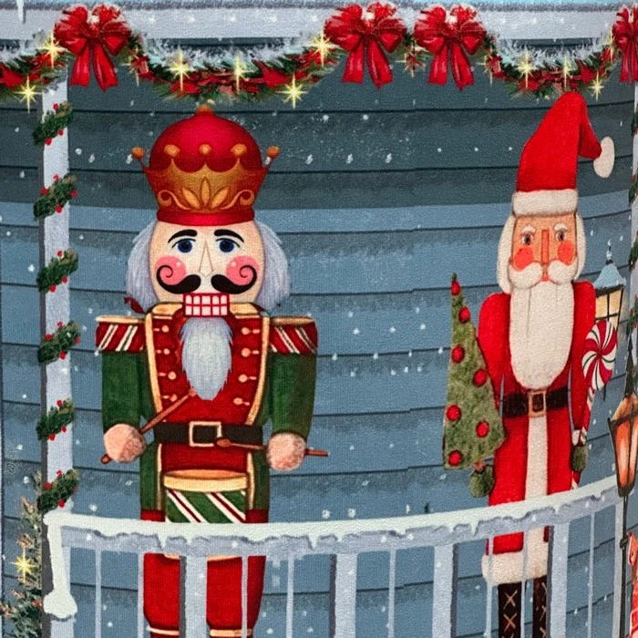 Pouf natalizio rotondo in velluto con casa Babbo Natale 40 cm