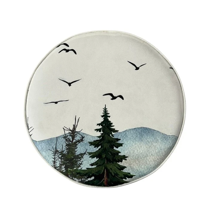 Pouf natalizio rotondo in velluto con paesaggio innevato 40 cm