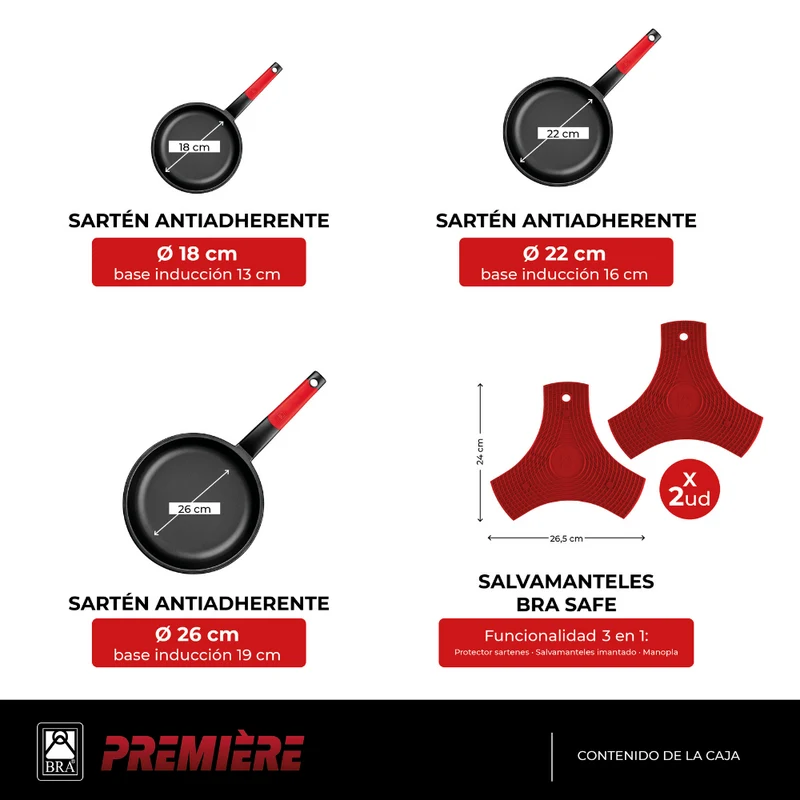 Set de 3 sartenes Premiere 18-22-26 cm