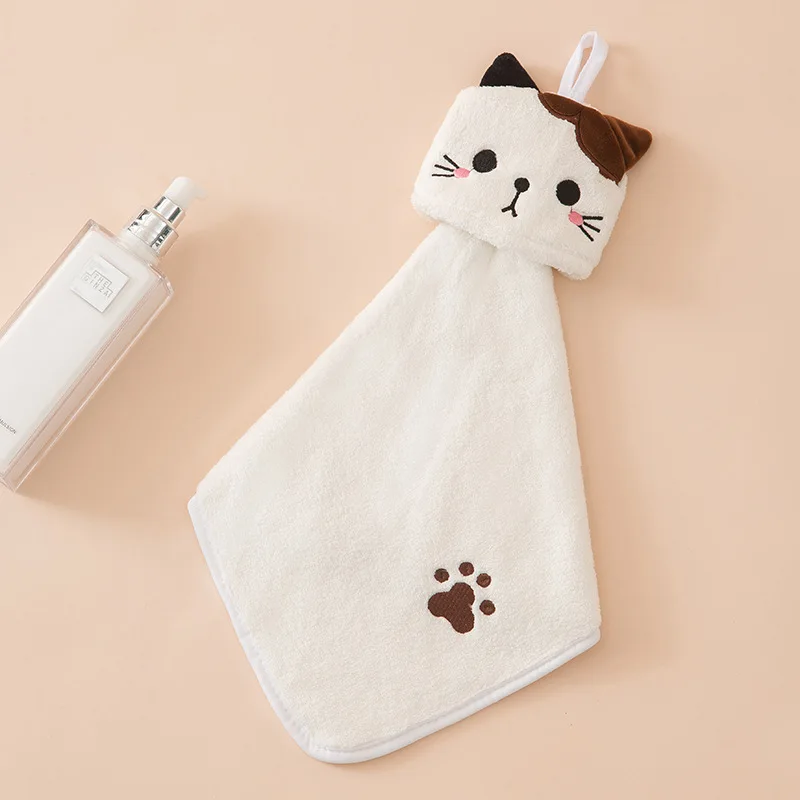 Cute Cat Kitchen Cleaning Towel Hanging Hand Towels Absorbent Dishcloths Coral Velvet Soft Cleaning Cloth Rag
