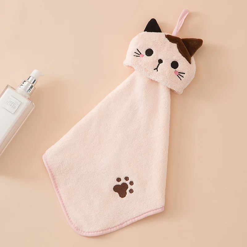 Cute Cat Kitchen Cleaning Towel Hanging Hand Towels Absorbent Dishcloths Coral Velvet Soft Cleaning Cloth Rag