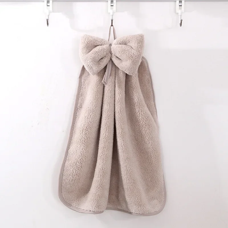 kitchen towel Bowknot Coral Velvet Hand Towel Soft Wipe Dishcloths Hanging Absorbent Cloth Kitchen Tools Bathroom Accessories