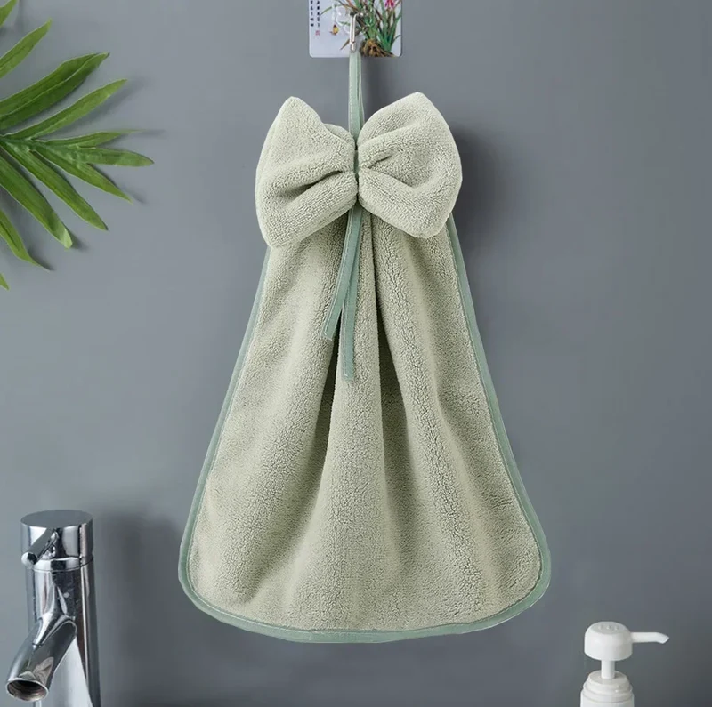 Bowknot Hand Towels for Kitchen Bathroom Coral Velvet Microfiber Soft Quick Dry Absorbent Cleaning Cloths Home Sauna Terry Towel