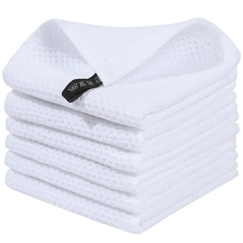 100% Cotton Waffle Weave Kitchen Dish Cloths, Ultra Soft Absorbent Quick Drying Dish Towels, 12x12 Inches, 6-Pack