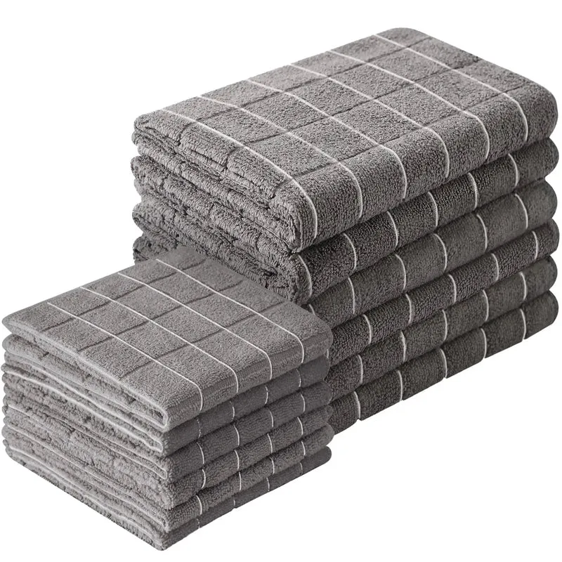 12pcs Microfiber Kitchen Towels and Dishcloths Set, 26 X 18 Inch and 12 X 12 Inch, Bulk Lint Free Dish Towels for Drying Dishes