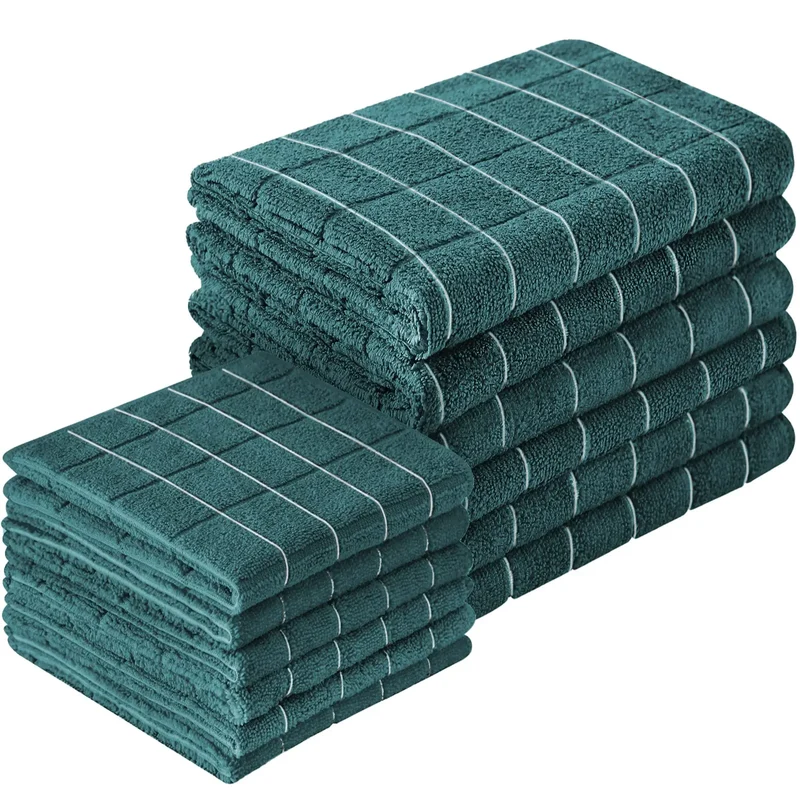 12pcs Microfiber Kitchen Towels and Dishcloths Set, 26 X 18 Inch and 12 X 12 Inch, Bulk Lint Free Dish Towels for Drying Dishes