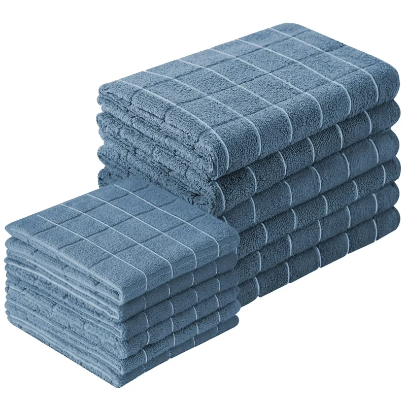 12pcs Microfiber Kitchen Towels and Dishcloths Set, 26 X 18 Inch and 12 X 12 Inch, Bulk Lint Free Dish Towels for Drying Dishes