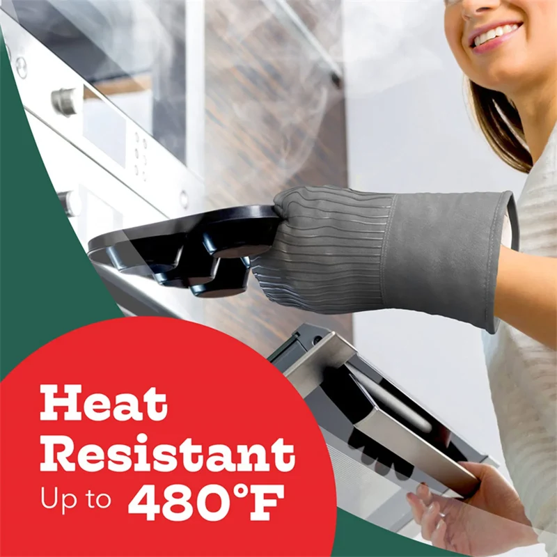 Flexible Silicone Oven Mitts Set For Cooking Kitchen Essentials Cotton Infill 480 F Heat Resistant Gloves Baking Supplies