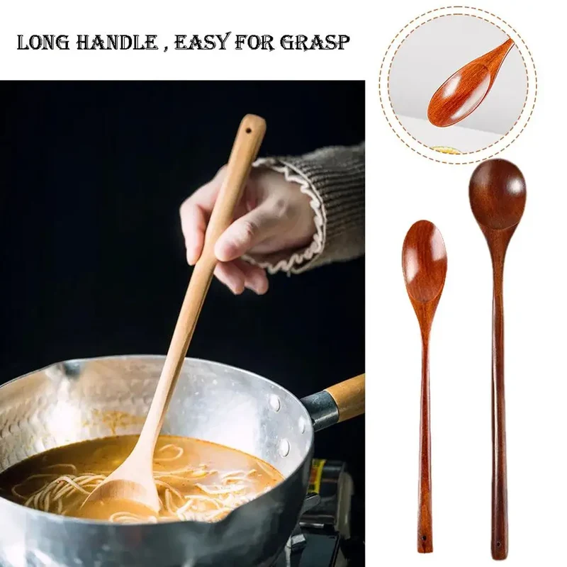 Natural Wooden Long Handle Spoon Simple Design Cooking Stirring Spoon With Long Handle Easy To Care For And Clean Kitchen Utensi